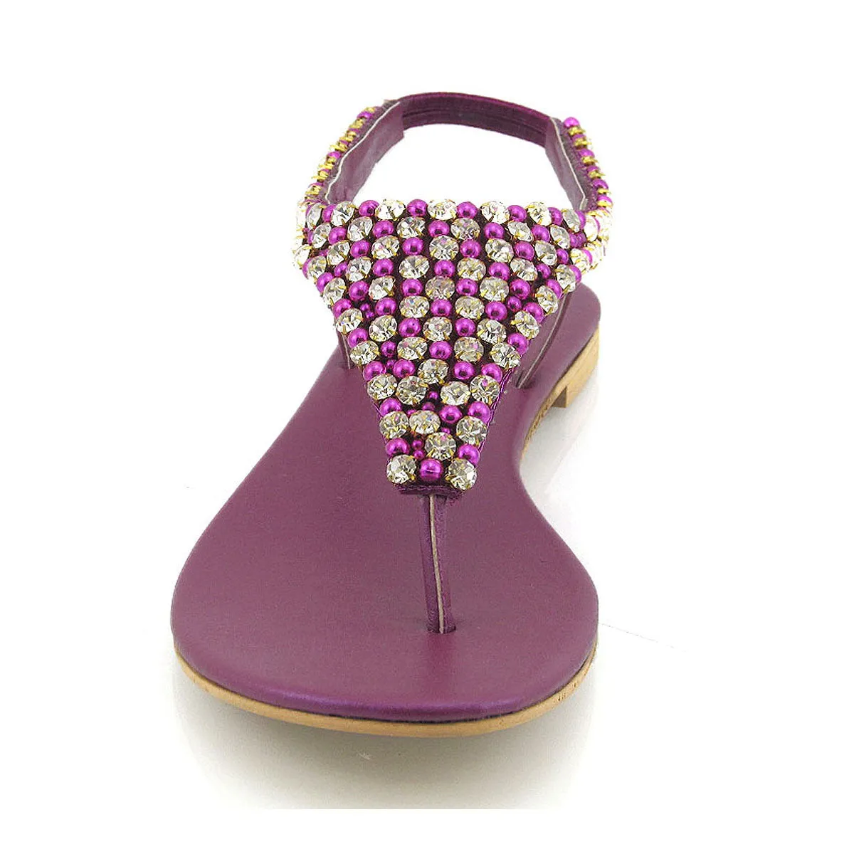 LAUREN DIAMANTE EMBELLISHED TOE POST STRAPPY SLINGBACK SPARKLY FLAT SUMMER SANDALS IN PURPLE