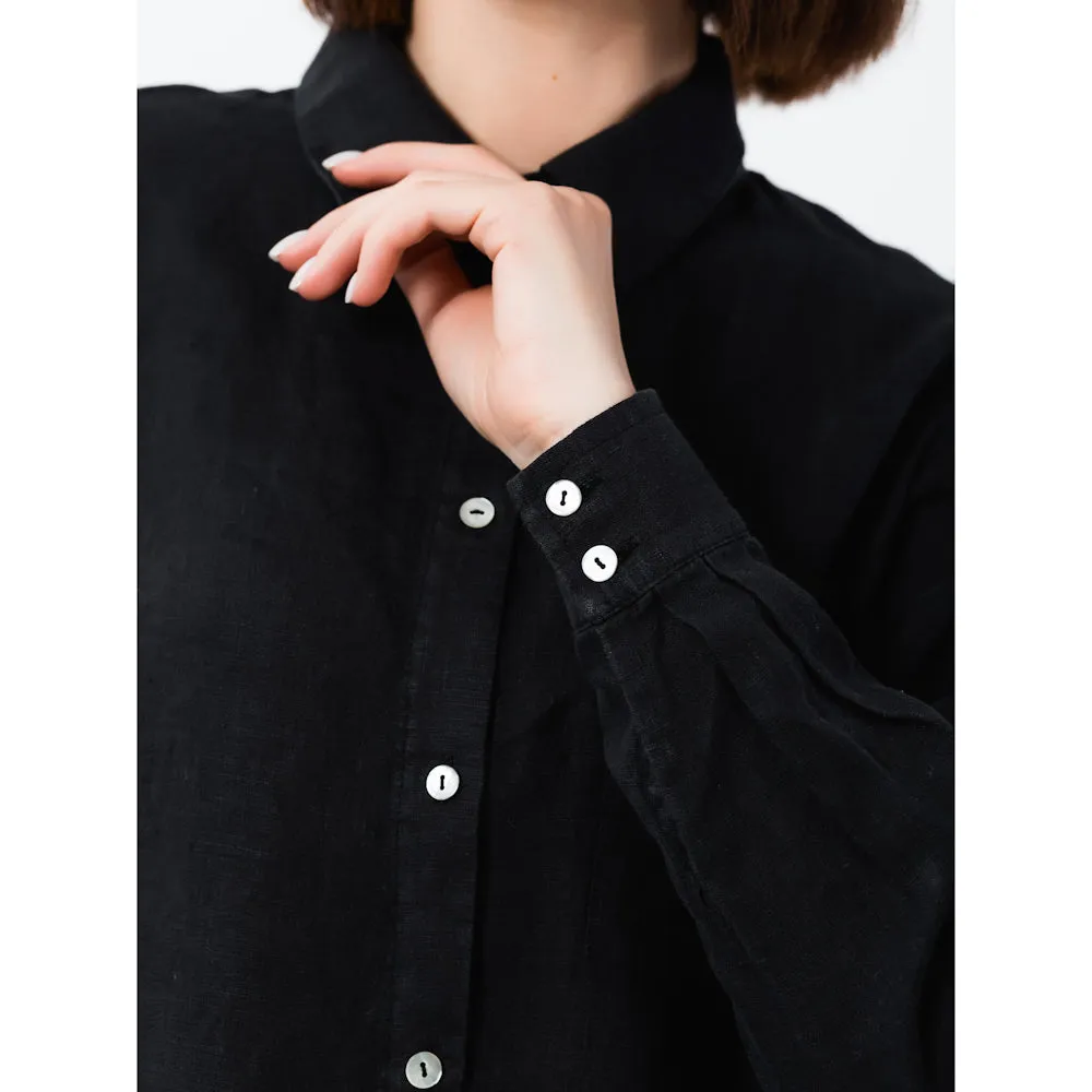 Linen Shirt - Black - Stonewashed - Luxury Thin Linen