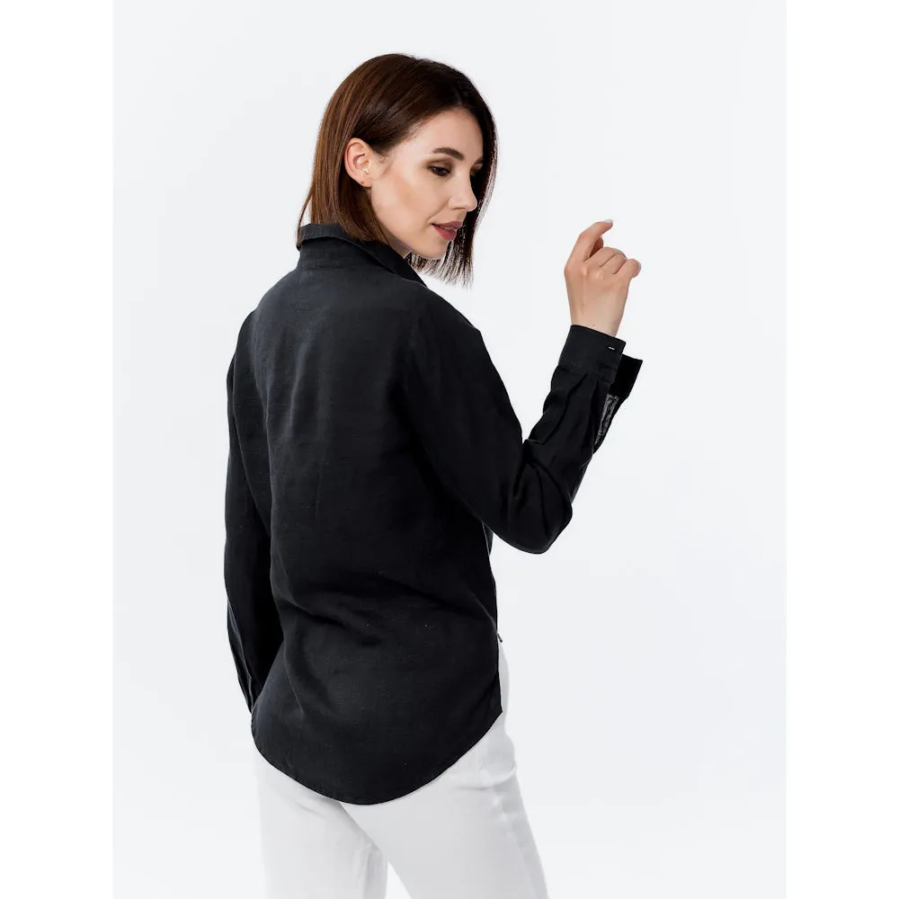 Linen Shirt - Black - Stonewashed - Luxury Thin Linen
