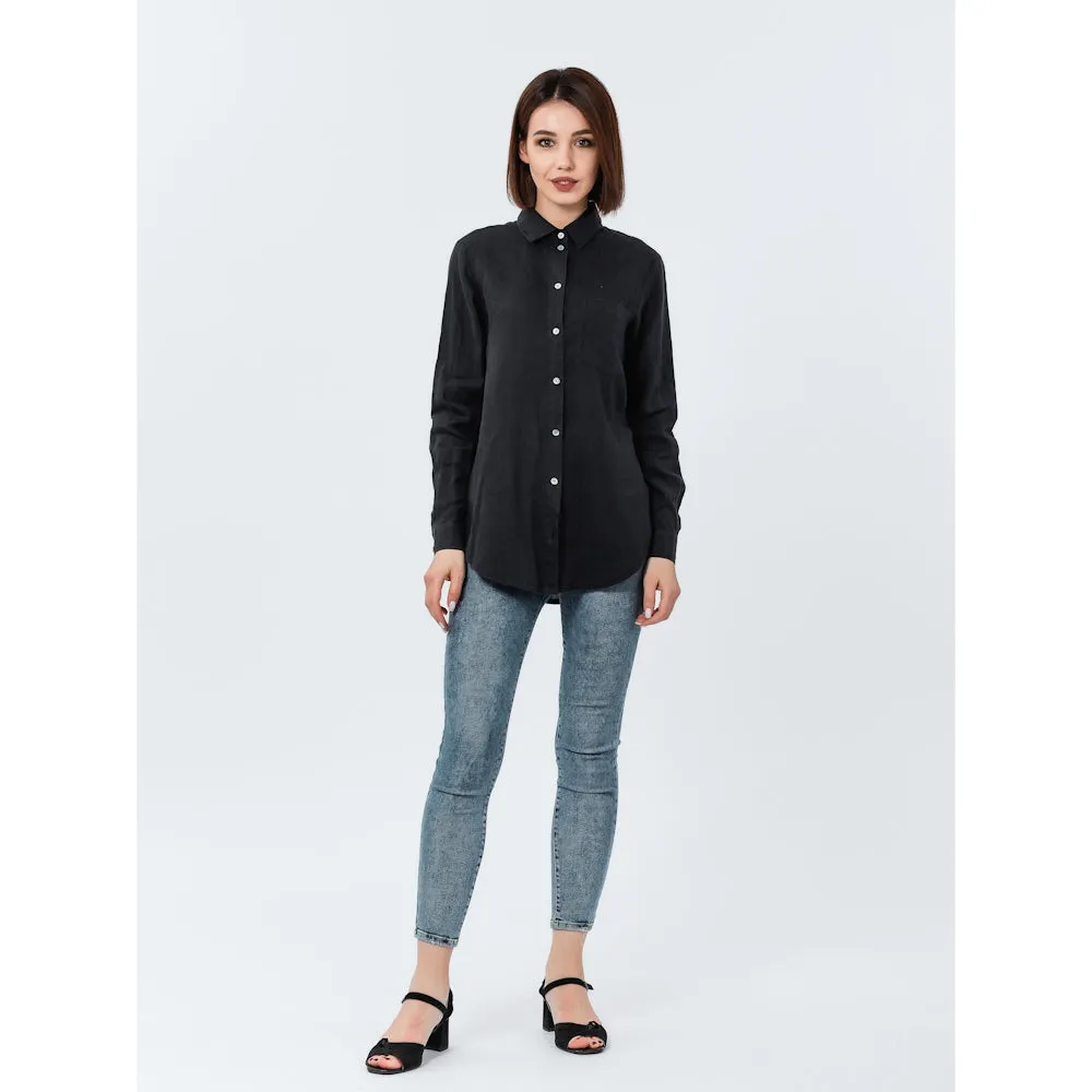 Linen Shirt - Black - Stonewashed - Luxury Thin Linen