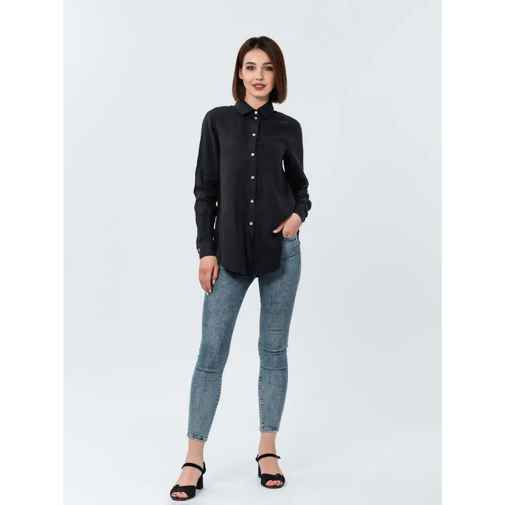 Linen Shirt - Black - Stonewashed - Luxury Thin Linen