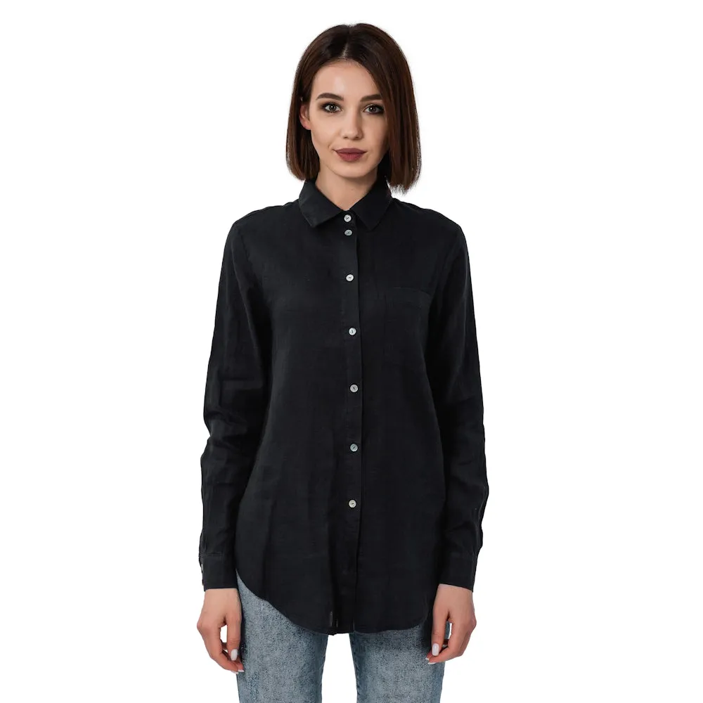 Linen Shirt - Black - Stonewashed - Luxury Thin Linen