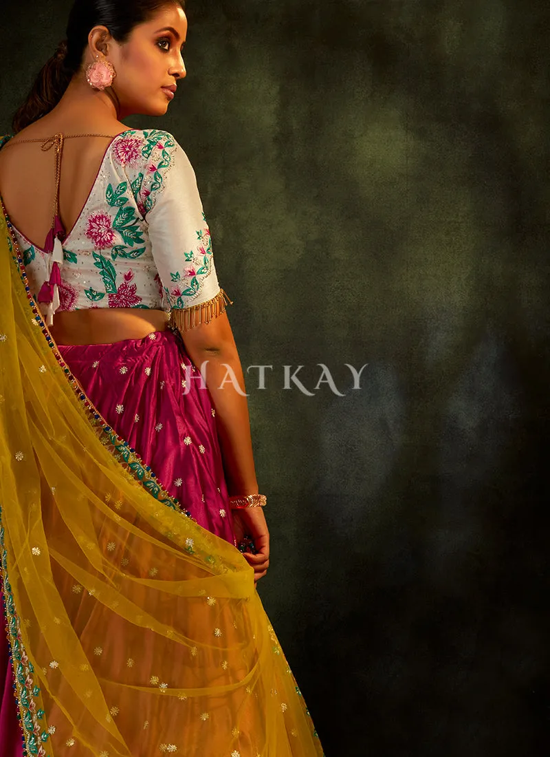 Magenta And White Floral Sequence Embroidered Designer Lehenga Choli