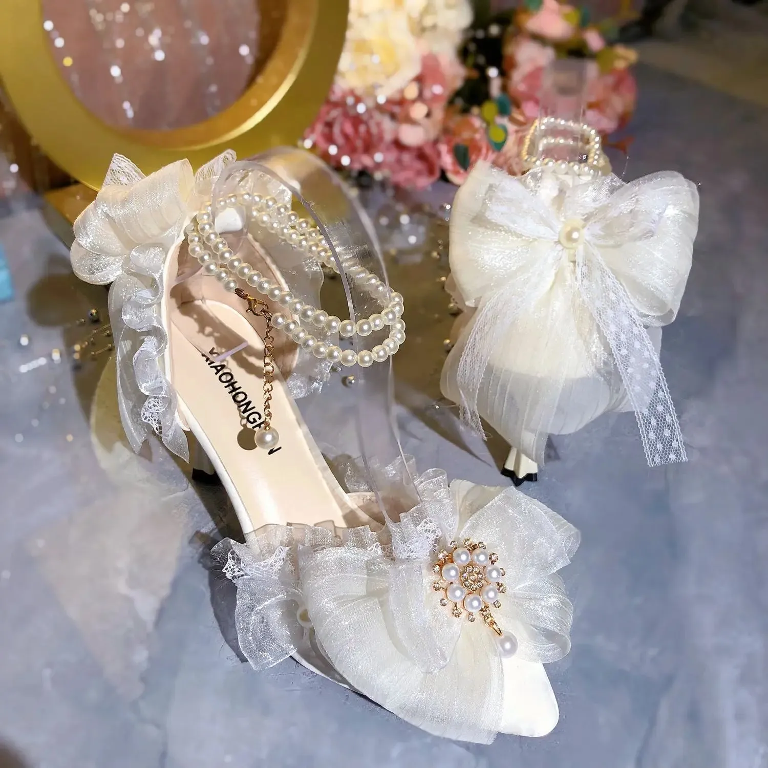 MQTIME  -  Elegant Womens Dress Shoes White Lolita Mary Jane Shoes Woman 2024 Luxury Designer Pearl Lolita Sandals Sling Back Heels Women
