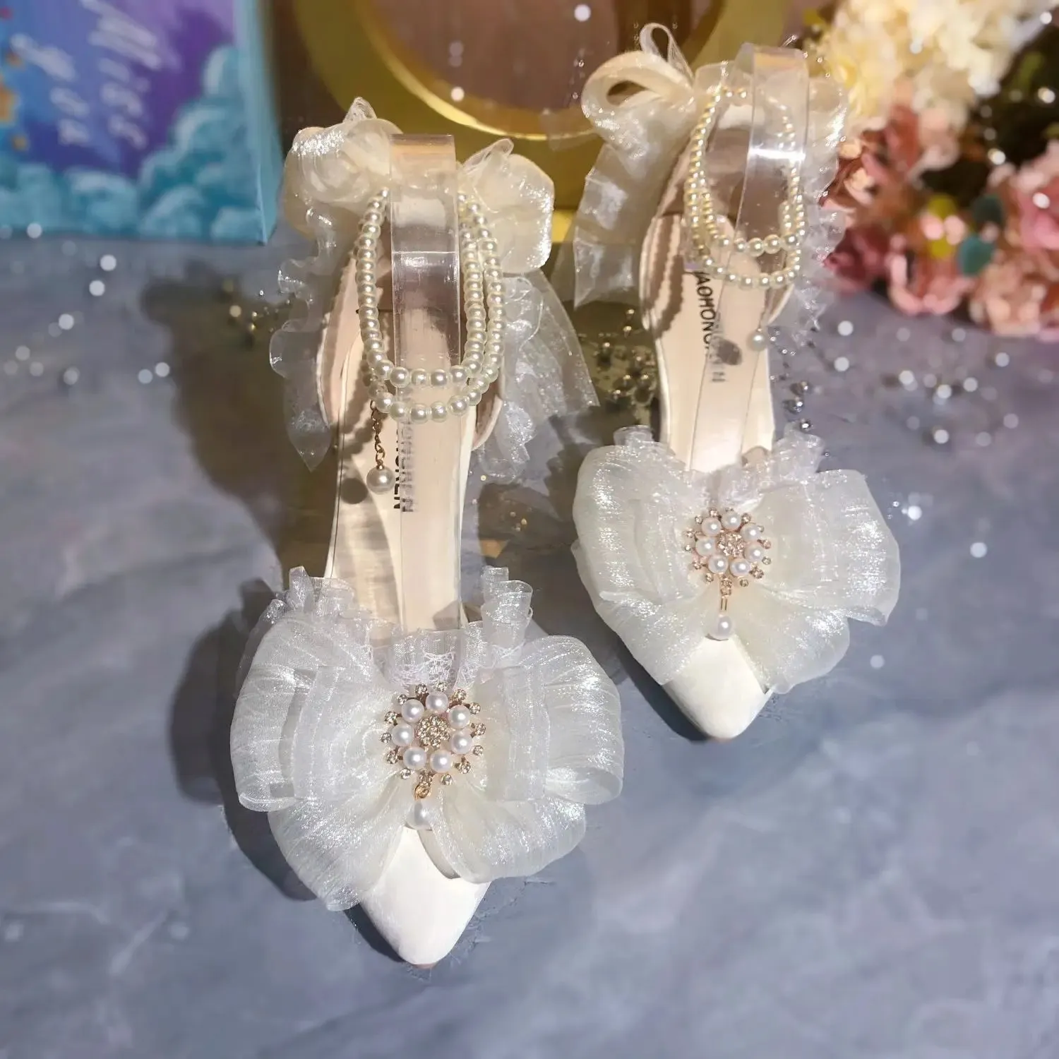 MQTIME  -  Elegant Womens Dress Shoes White Lolita Mary Jane Shoes Woman 2024 Luxury Designer Pearl Lolita Sandals Sling Back Heels Women
