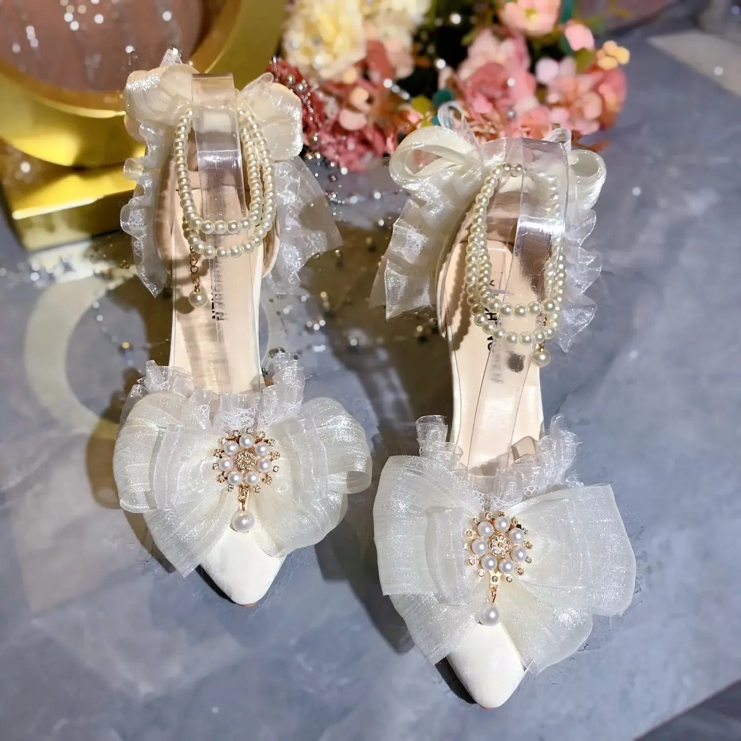 MQTIME  -  Elegant Womens Dress Shoes White Lolita Mary Jane Shoes Woman 2024 Luxury Designer Pearl Lolita Sandals Sling Back Heels Women