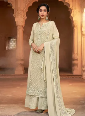 Off White Designer Embroidered Palazzo Suit