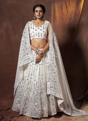 Off White Mirror Embroidered Lehenga Choli