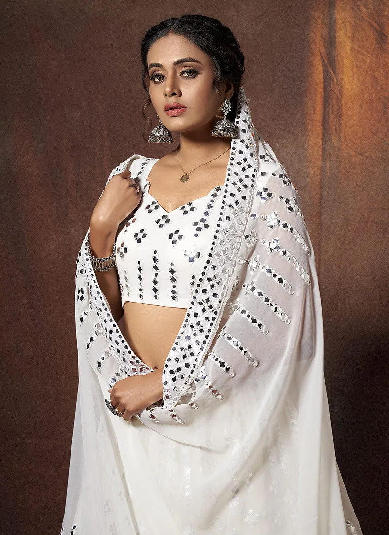 Off White Mirror Embroidered Lehenga Choli