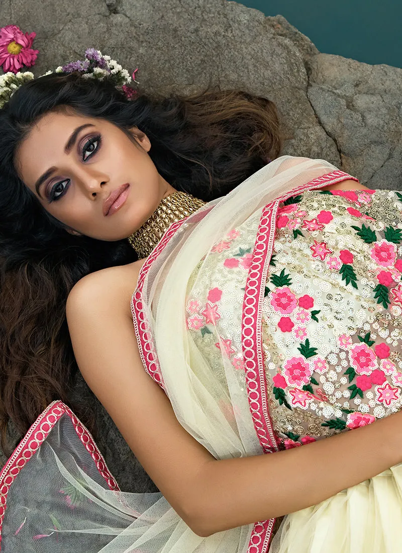 Off White Multi Floral Designer Embroidery Wedding Lehenga Choli