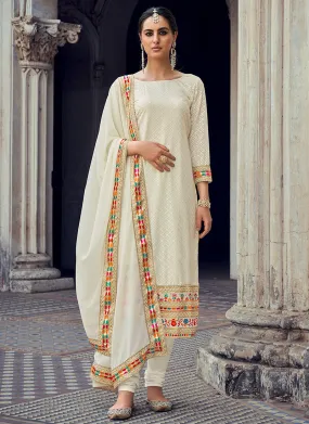 Off White Sequence And Multi Embroidered Georgette Pant Suit