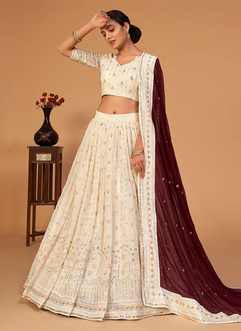 Off White Sequence Wedding Lehenga Choli