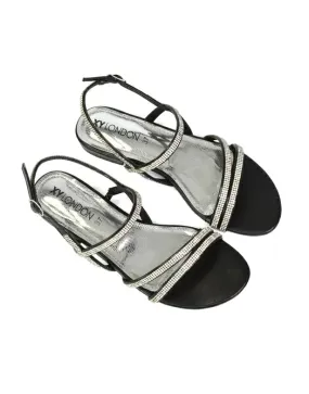 Orla Buckle Strappy Summer Sparkly Flat Diamante Sandals Bridal Flats in Black