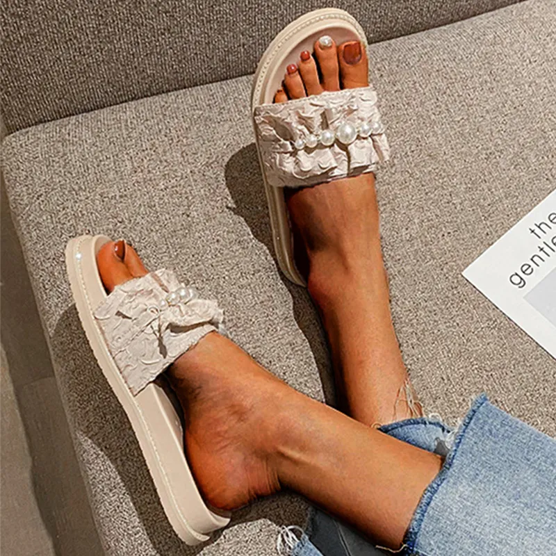 Owlkay Fold Pearl Platform Slippers