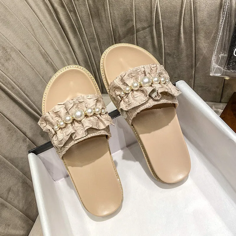 Owlkay Fold Pearl Platform Slippers