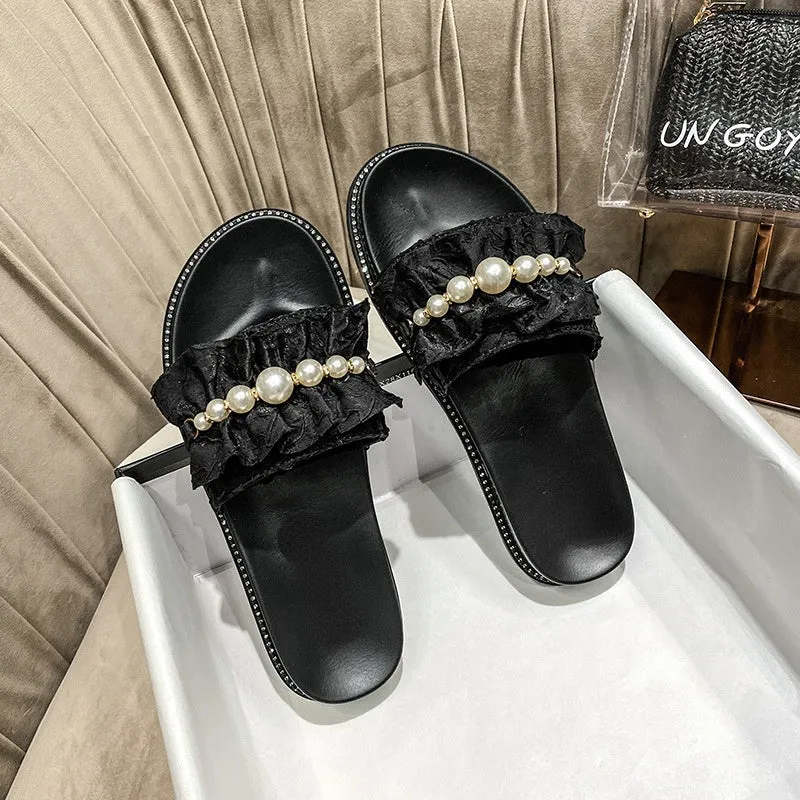 Owlkay Fold Pearl Platform Slippers