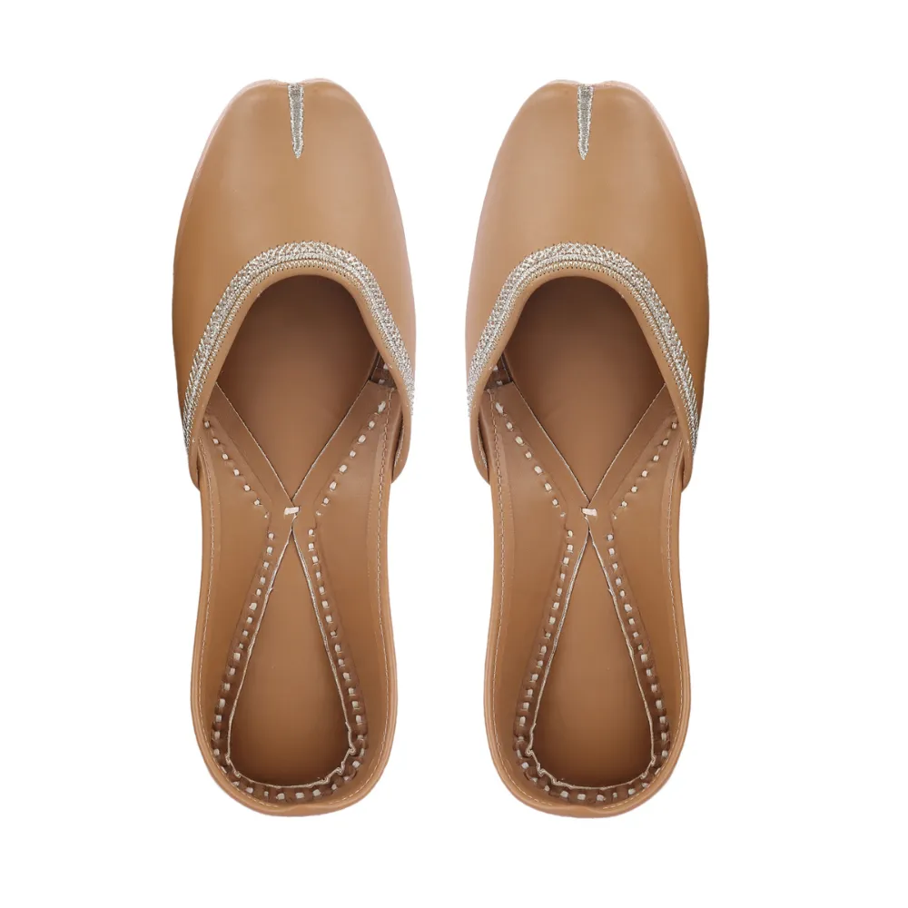 Peanut Brown Women Jutti | Zari Embellished | Day Wear And Festivities