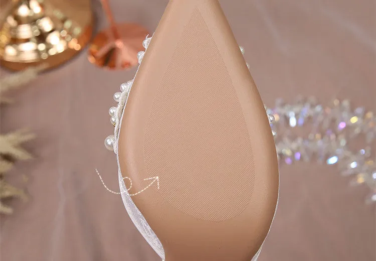 Pearl Crystal Lace White heel