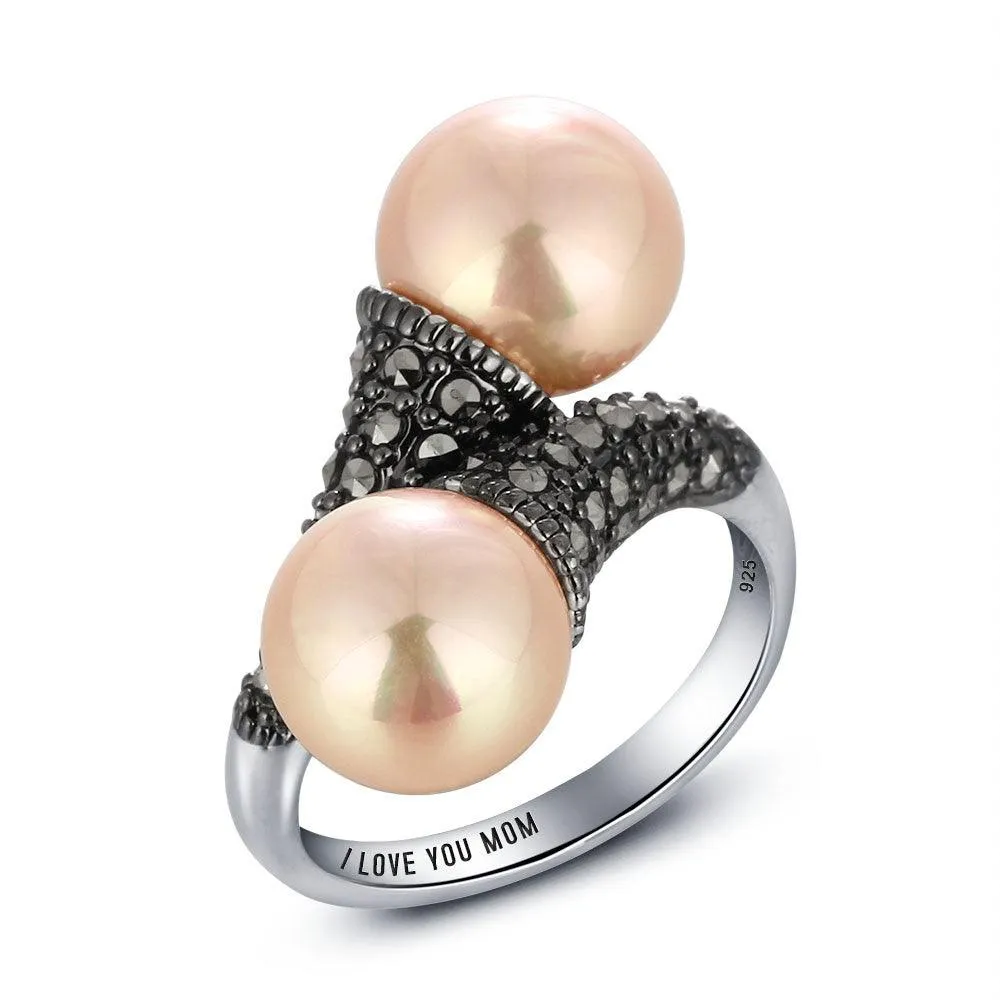 Personalized 925 Sterling Silver Mosaic Stone Simulated Pearl Rings, Fashion Jewelry For Women