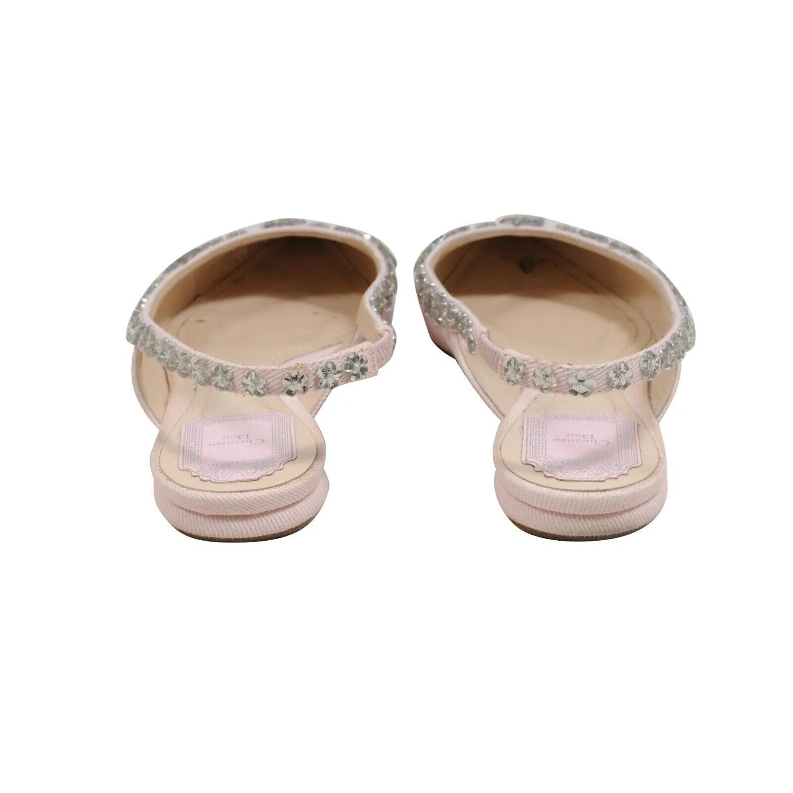 Pink Pointy Crystal Embellished Slingback Flats