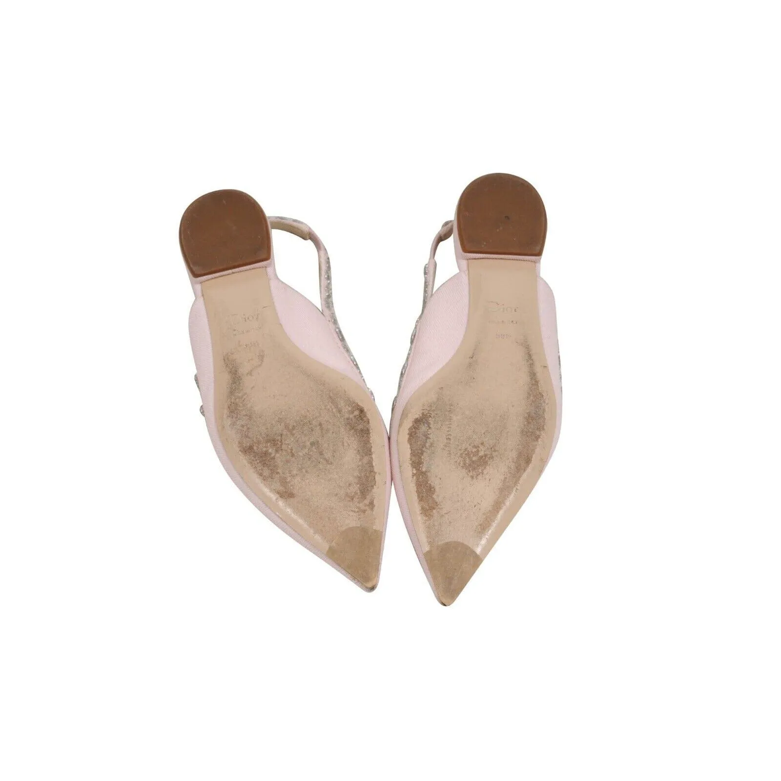 Pink Pointy Crystal Embellished Slingback Flats