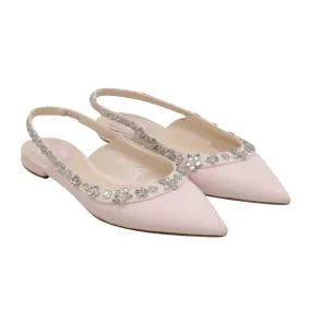 Pink Pointy Crystal Embellished Slingback Flats