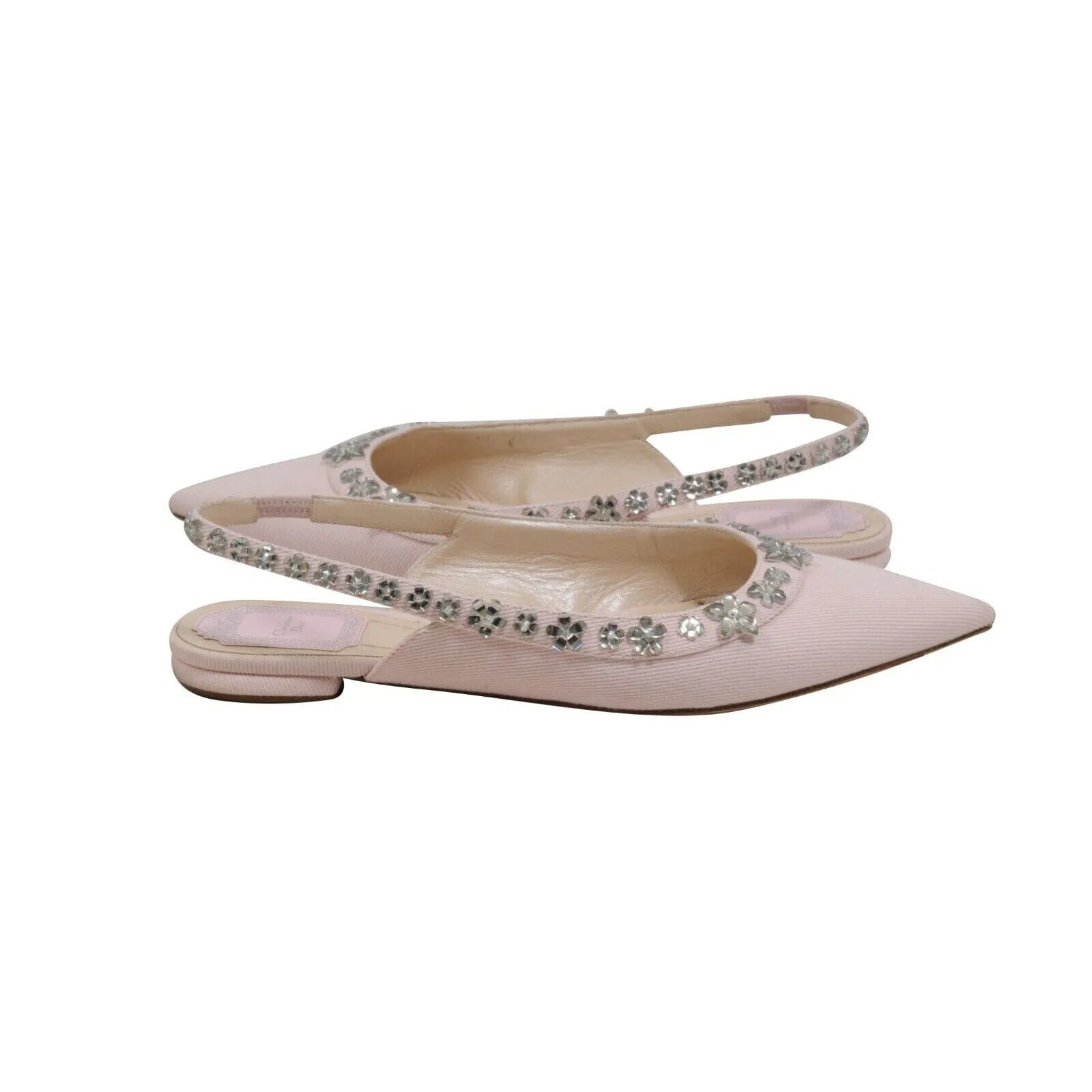 Pink Pointy Crystal Embellished Slingback Flats