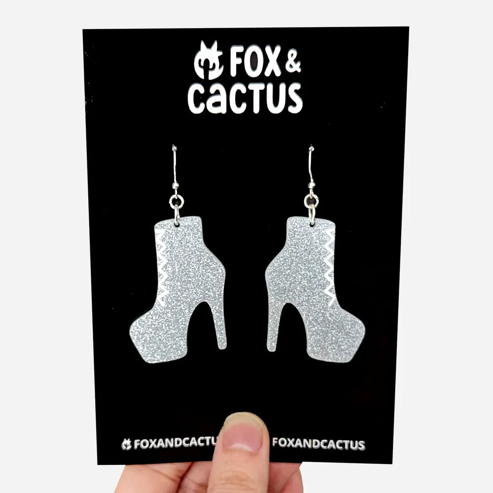 Pole Boots (White Glitter) Earrings (RETIRED)