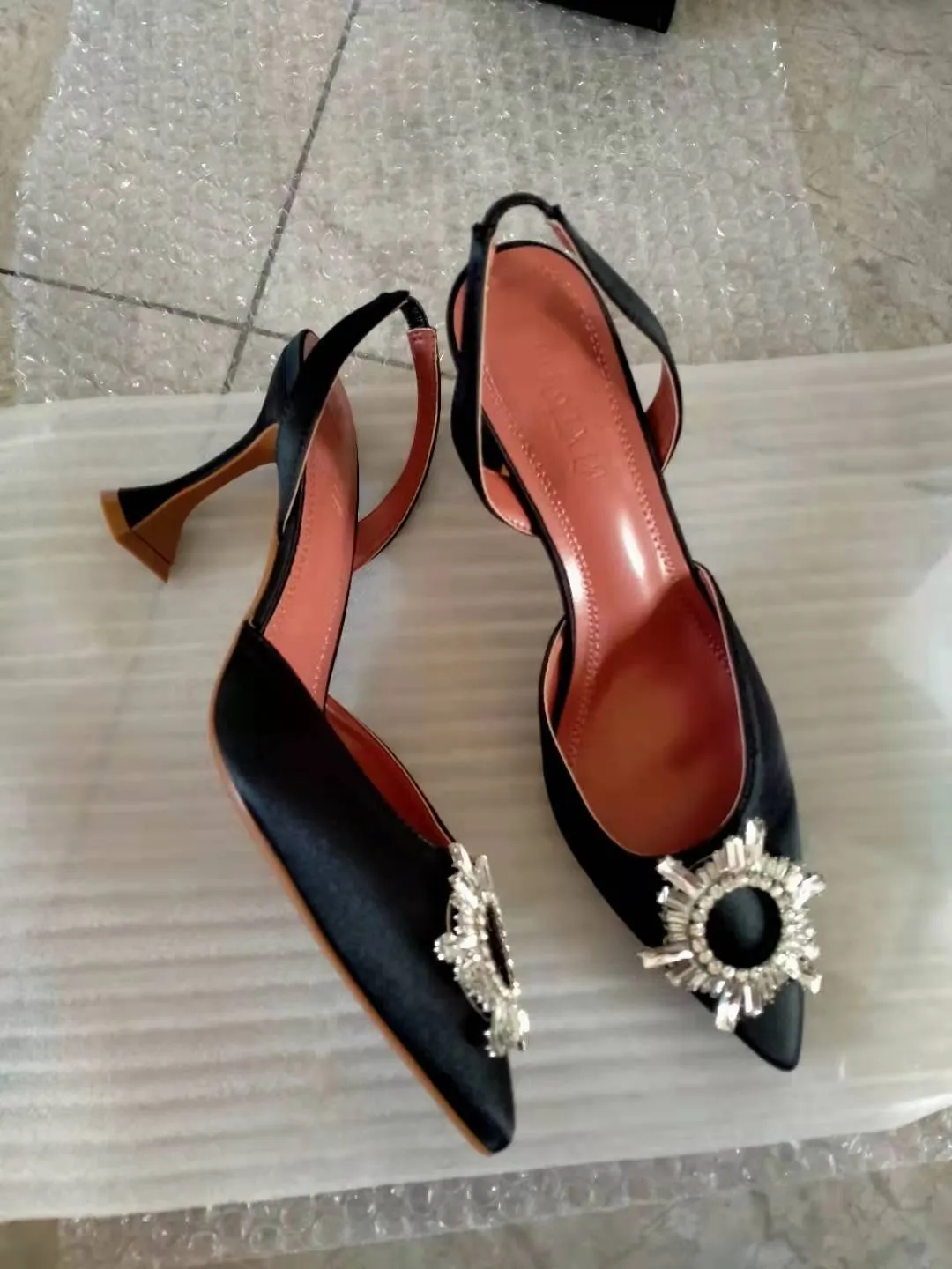 Purpdrank - Big Size 41 42 Blue Women Pumps Silk Satin Pointy Toe Rhinestone Crystal High Heels Shoes Slip On Women Wedding Pumps Sandal