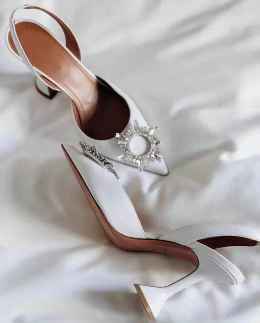 Purpdrank - Big Size 41 42 Blue Women Pumps Silk Satin Pointy Toe Rhinestone Crystal High Heels Shoes Slip On Women Wedding Pumps Sandal