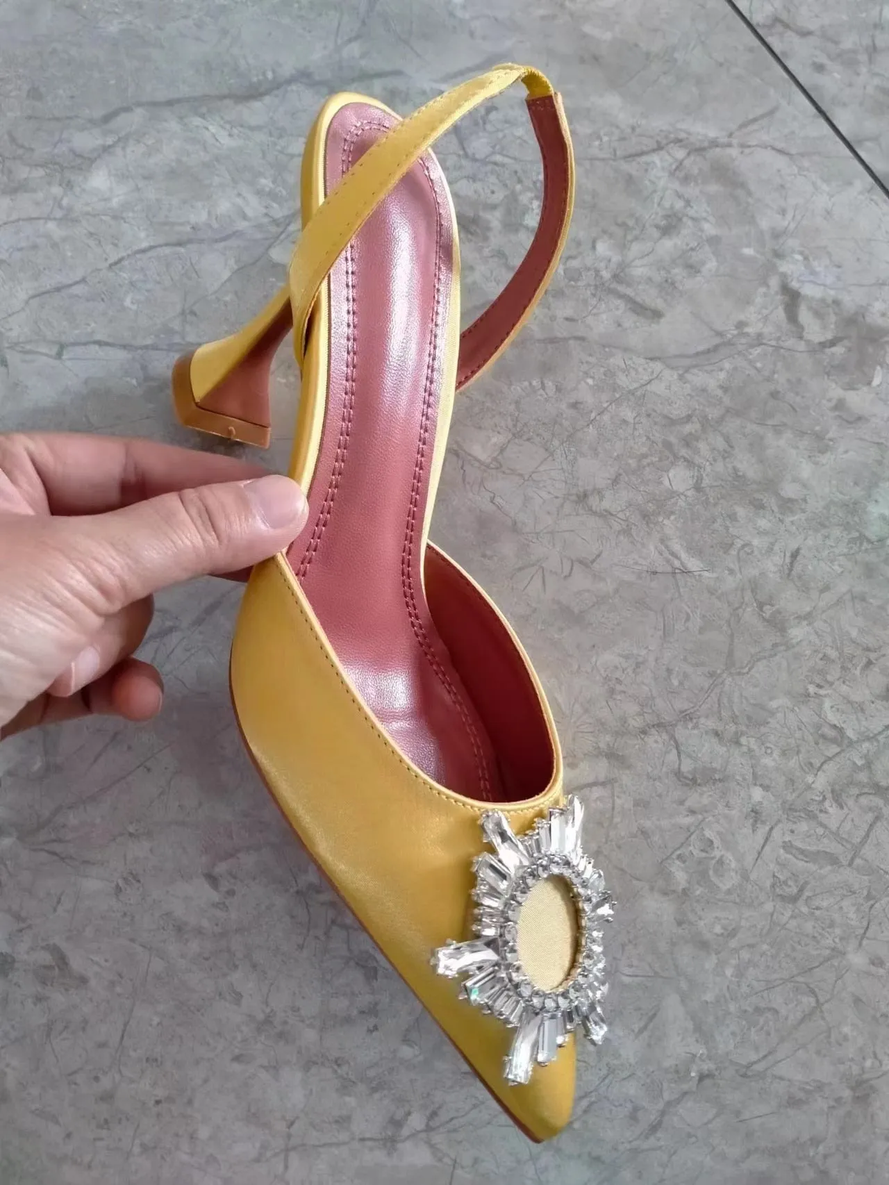 Purpdrank - Big Size 41 42 Blue Women Pumps Silk Satin Pointy Toe Rhinestone Crystal High Heels Shoes Slip On Women Wedding Pumps Sandal