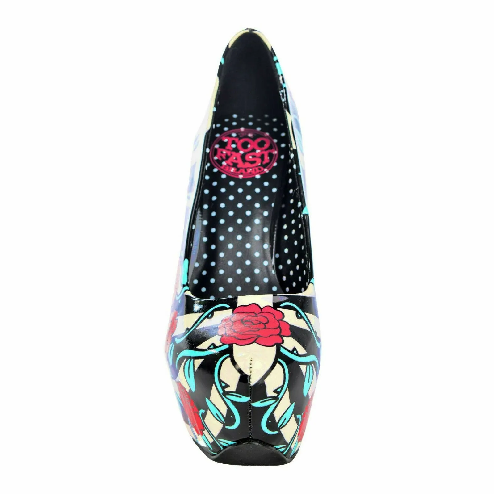 Red Rose & Vines Black White Striped Glitter Mega Heels