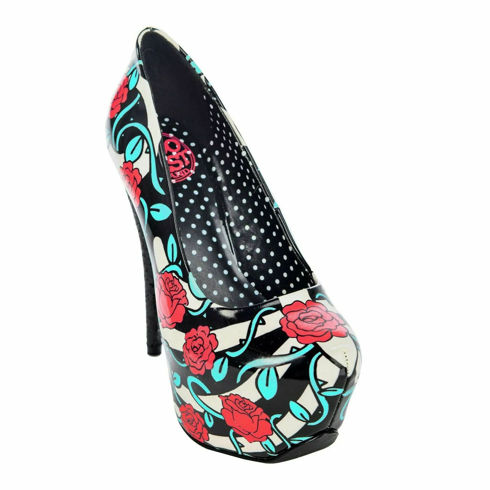 Red Rose & Vines Black White Striped Glitter Mega Heels
