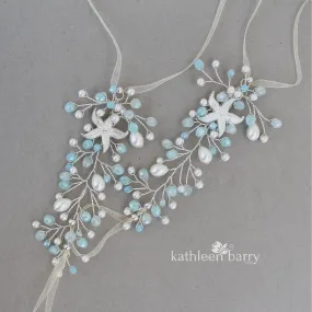 Rhoda barefoot sandals Beach wedding silver turquoise - Rhinestone Starfish option