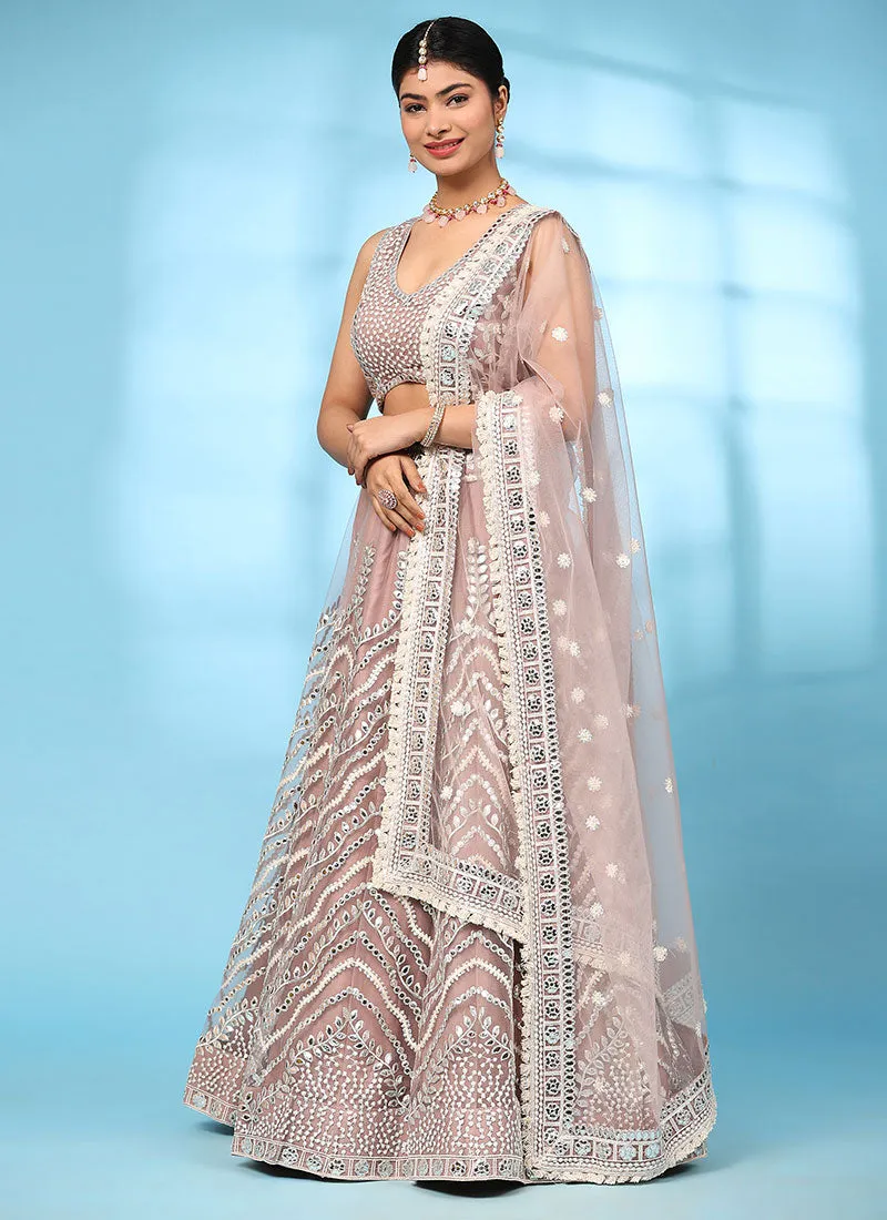 Rose Pink Embroidery Wedding Lehenga Choli With Dupatta