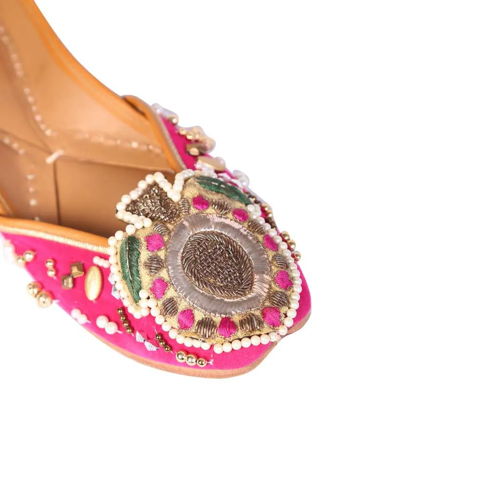 Ruby Pink Jutti | Ornately Embellished | Festive And Wedding Ready