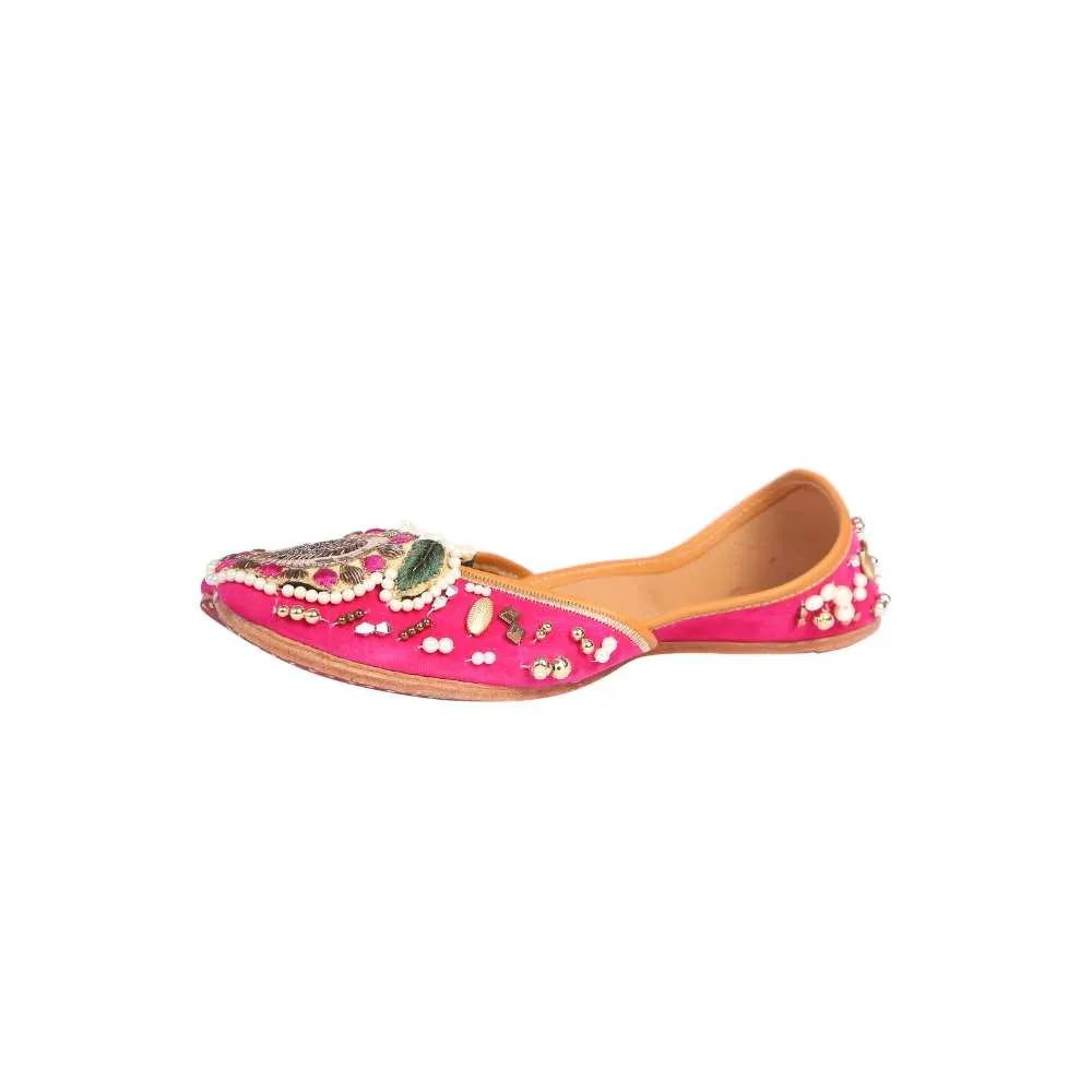 Ruby Pink Jutti | Ornately Embellished | Festive And Wedding Ready