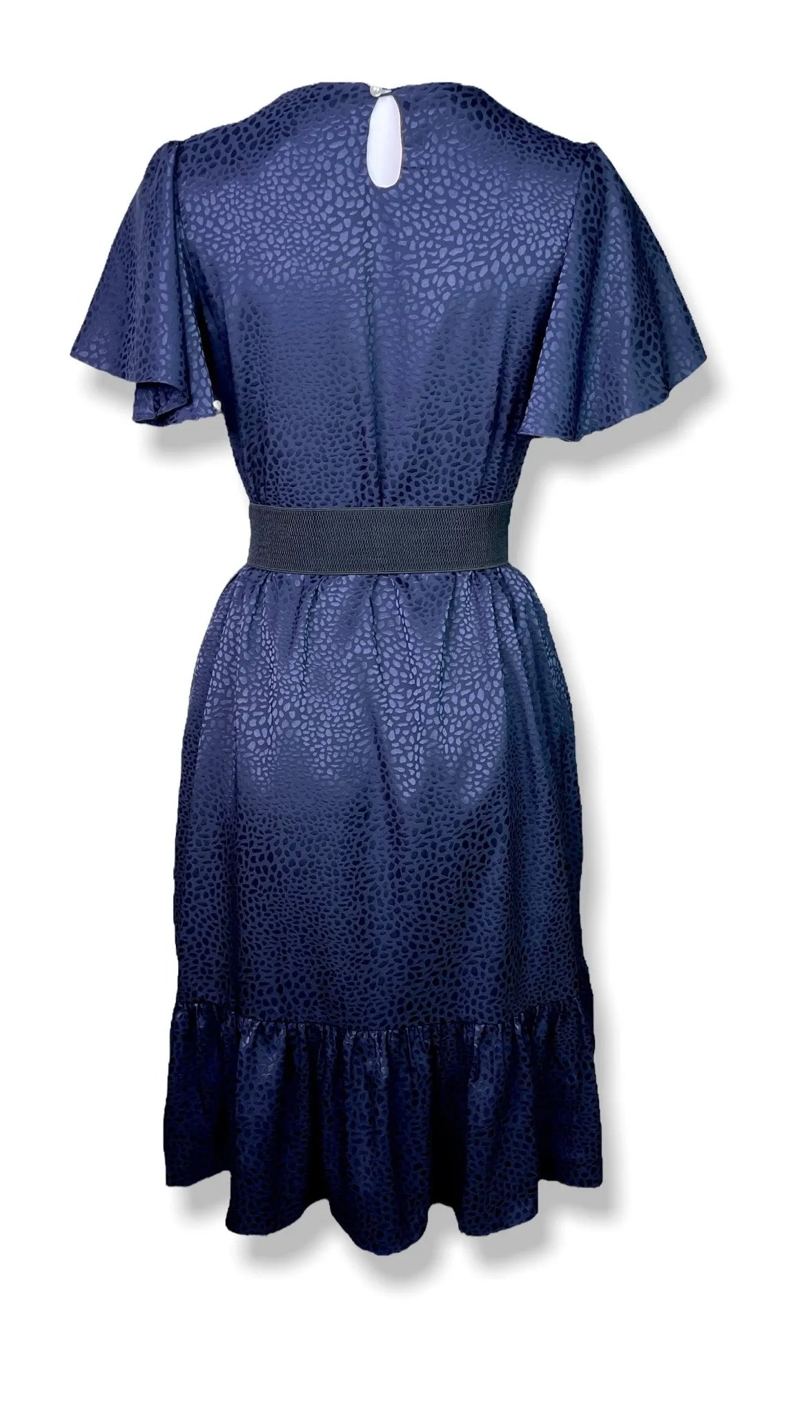 Ruffle High Low Tunic Dress In Navy Blue