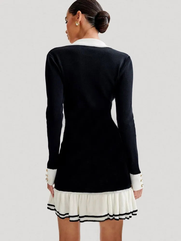 Ruffled Pearl Button Knit Mini Dress