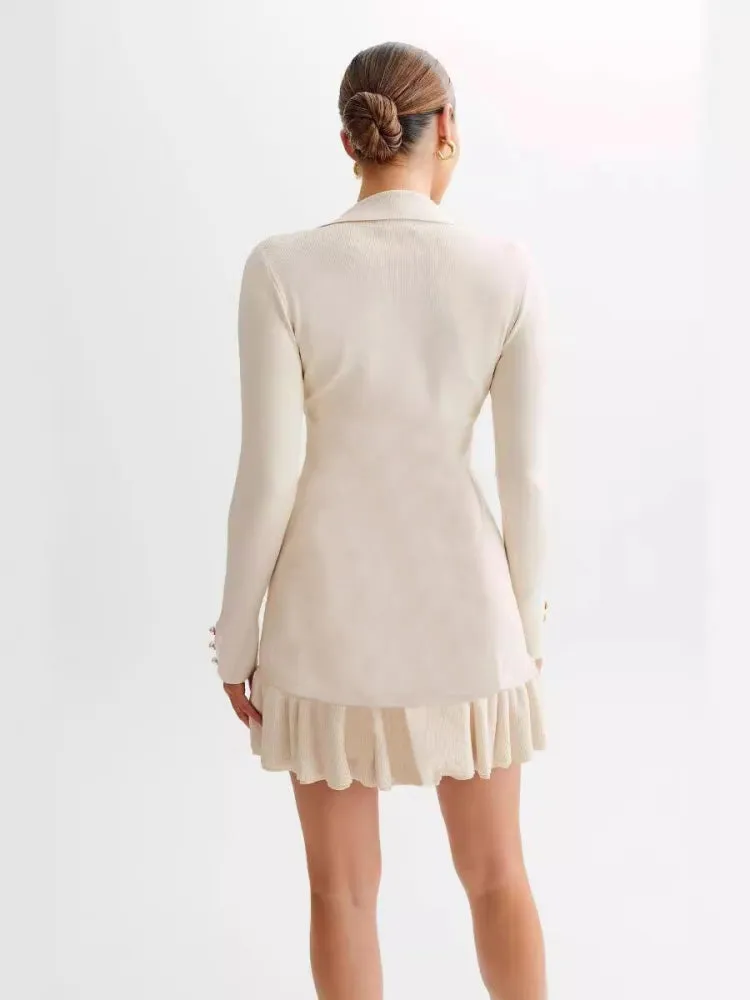 Ruffled Pearl Button Knit Mini Dress