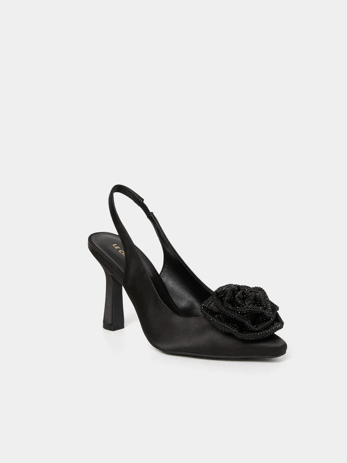Satin Slingback Pump With Jewelled Rose