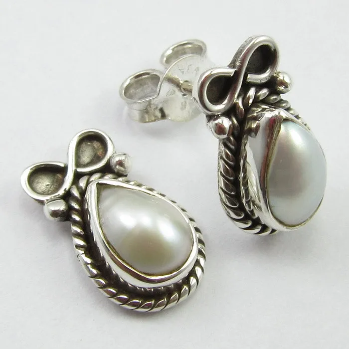 Solid Silver Pearl and Bow Stud Earrings