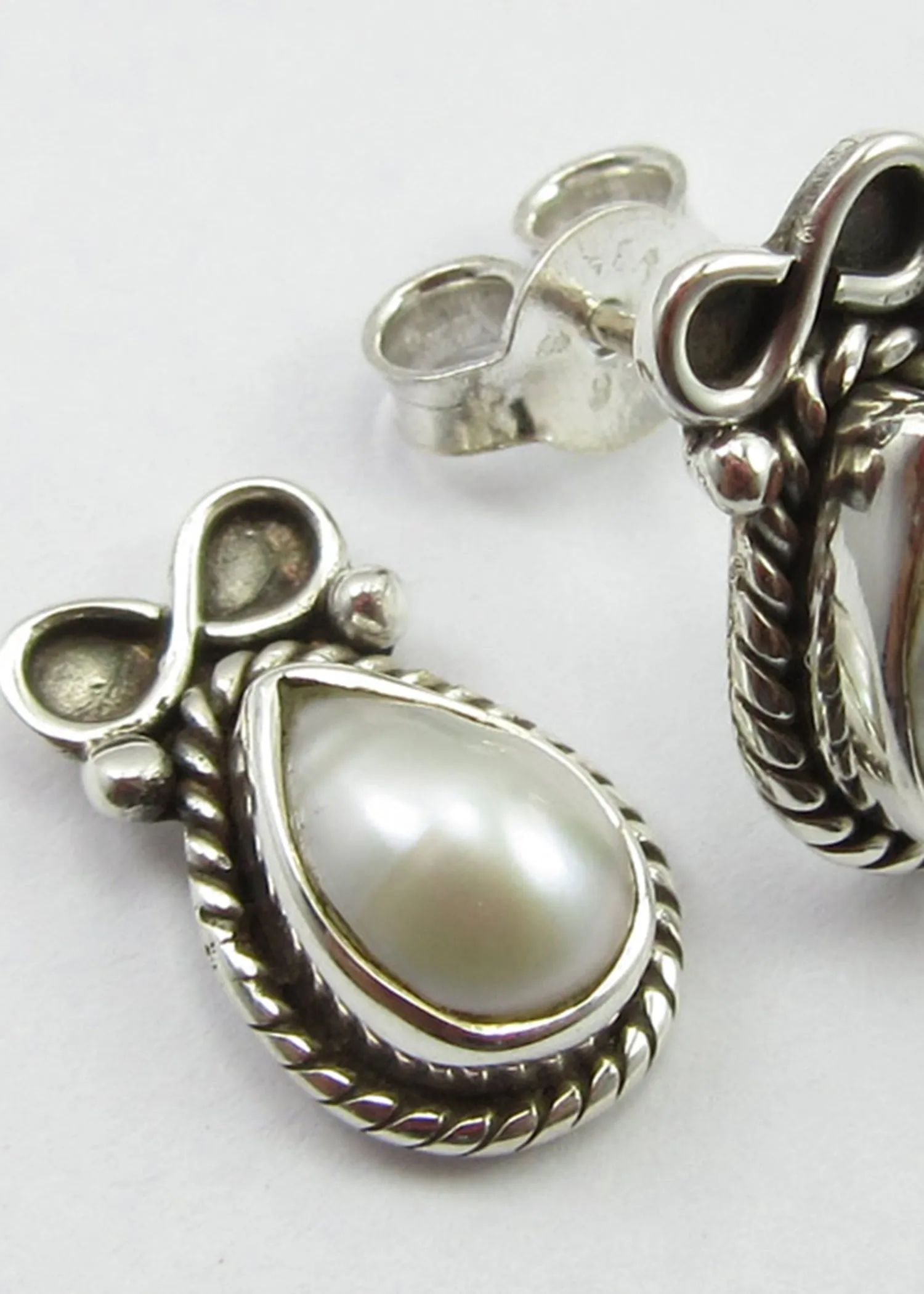 Solid Silver Pearl and Bow Stud Earrings
