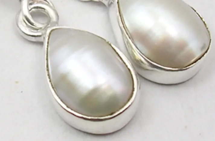 Solid Silver Pearl Tear-drop Earrings