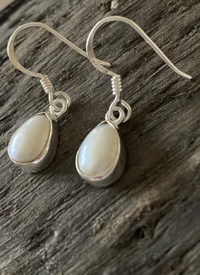 Solid Silver Pearl Tear-drop Earrings