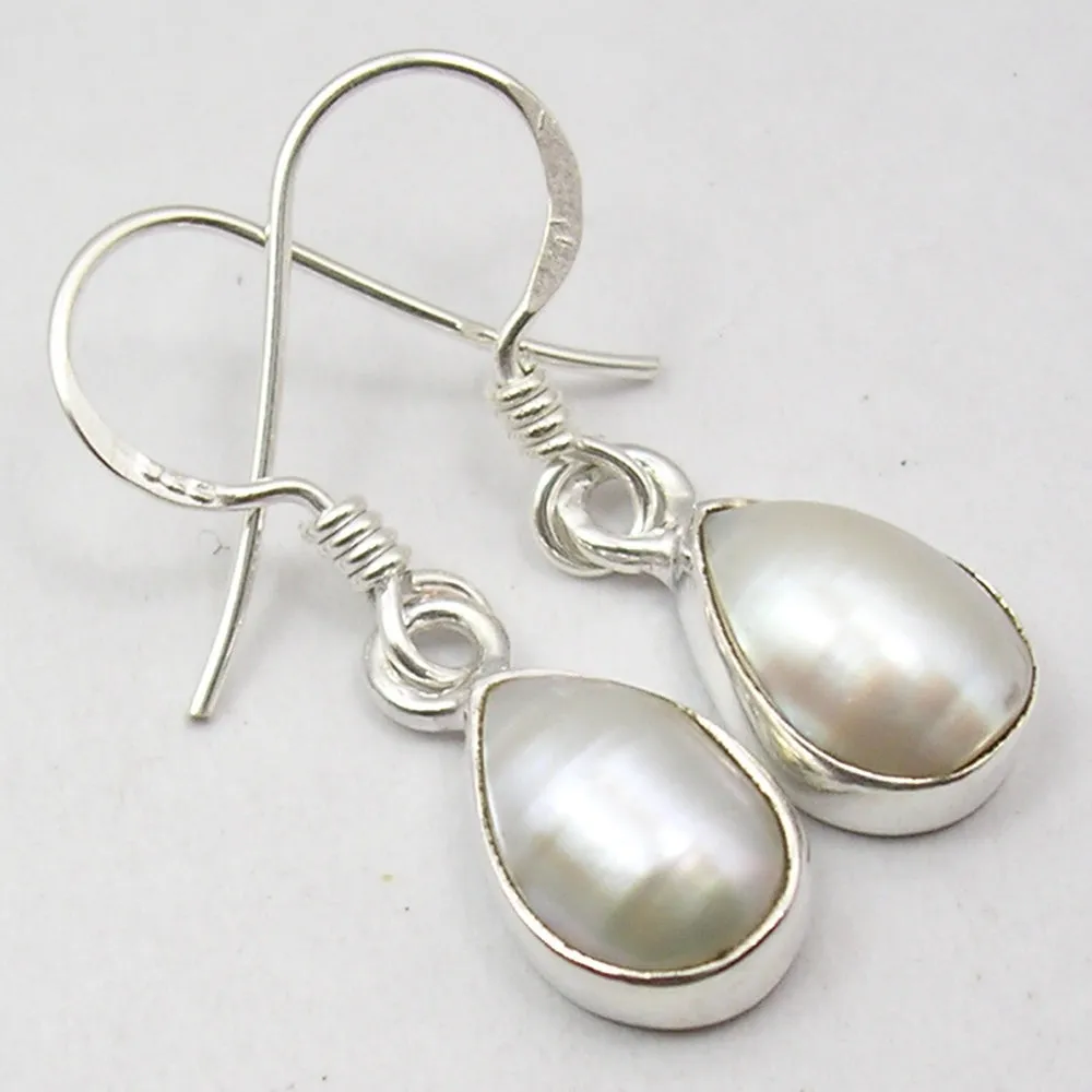 Solid Silver Pearl Tear-drop Earrings