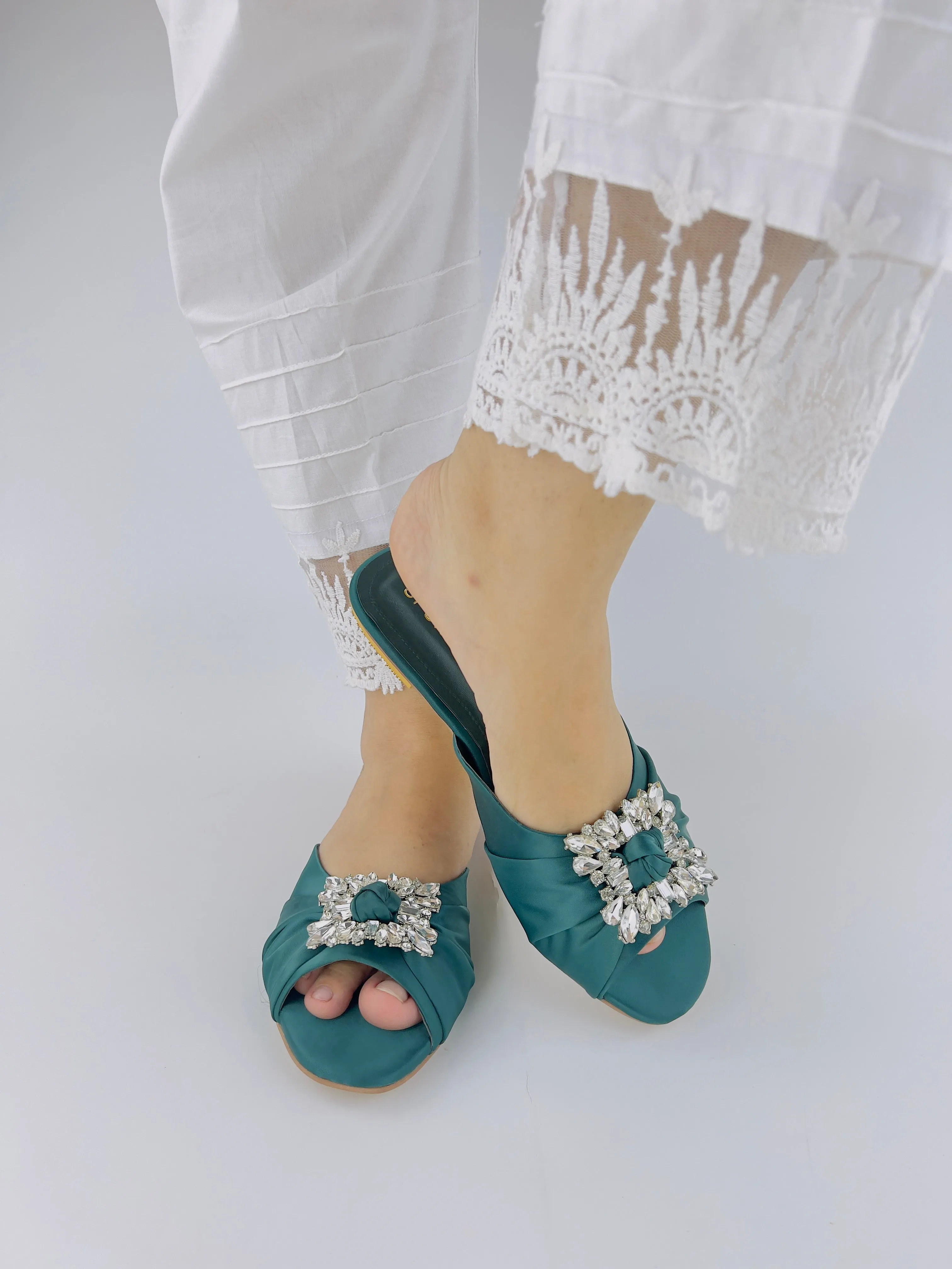 Spunkz Crystal Embellished Rhinestone Brooch Peep Toe Flats