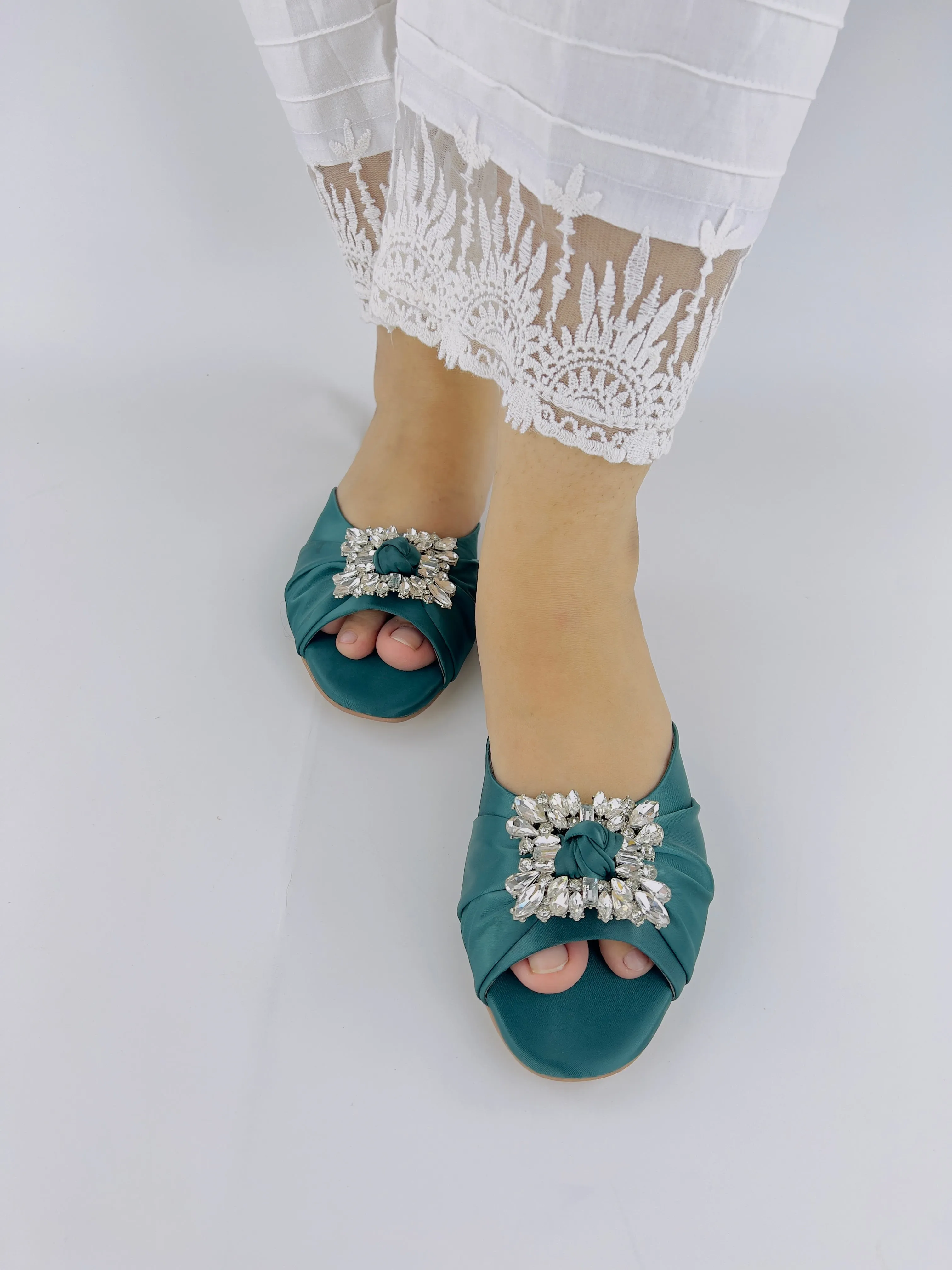 Spunkz Crystal Embellished Rhinestone Brooch Peep Toe Flats