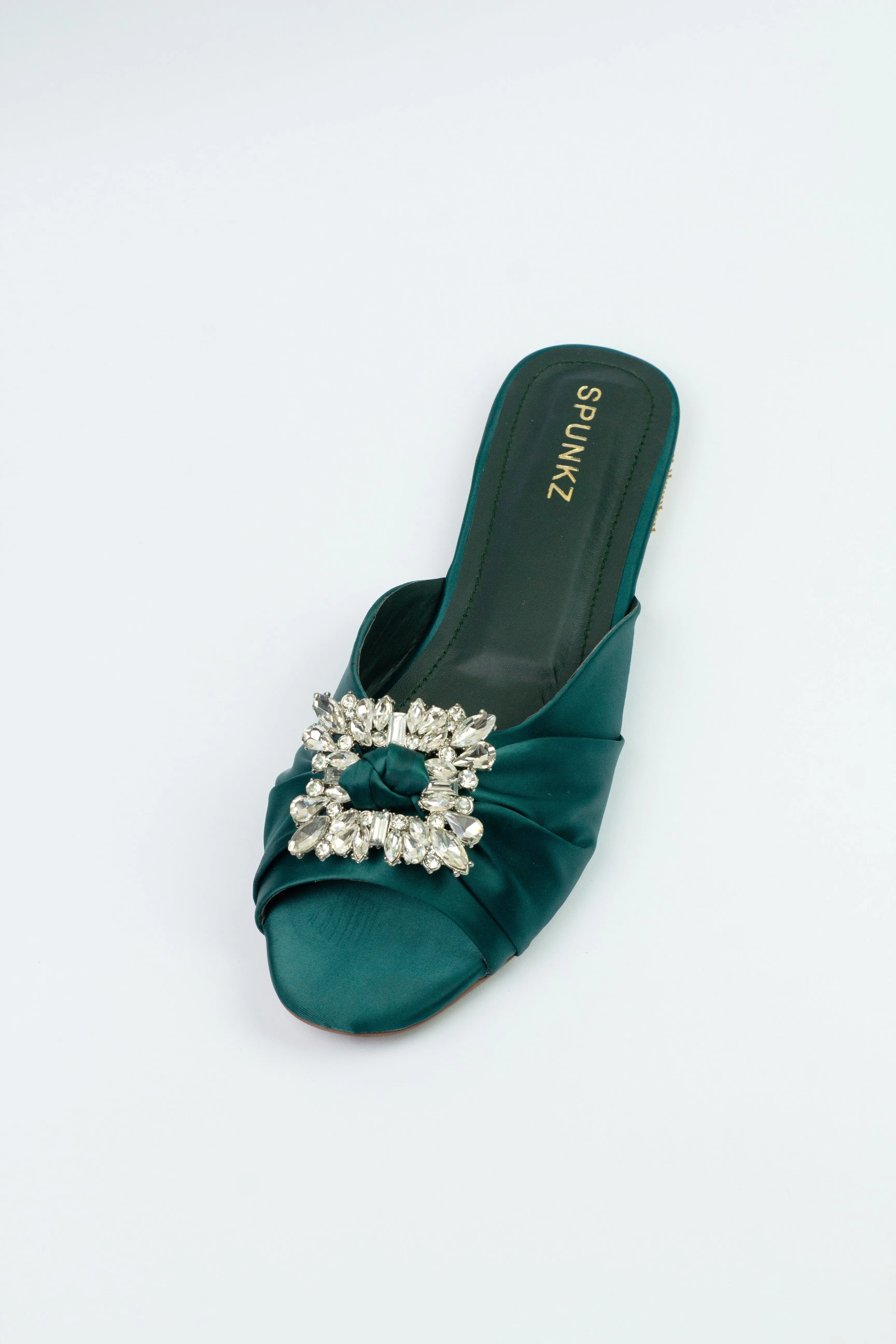 Spunkz Crystal Embellished Rhinestone Brooch Peep Toe Flats
