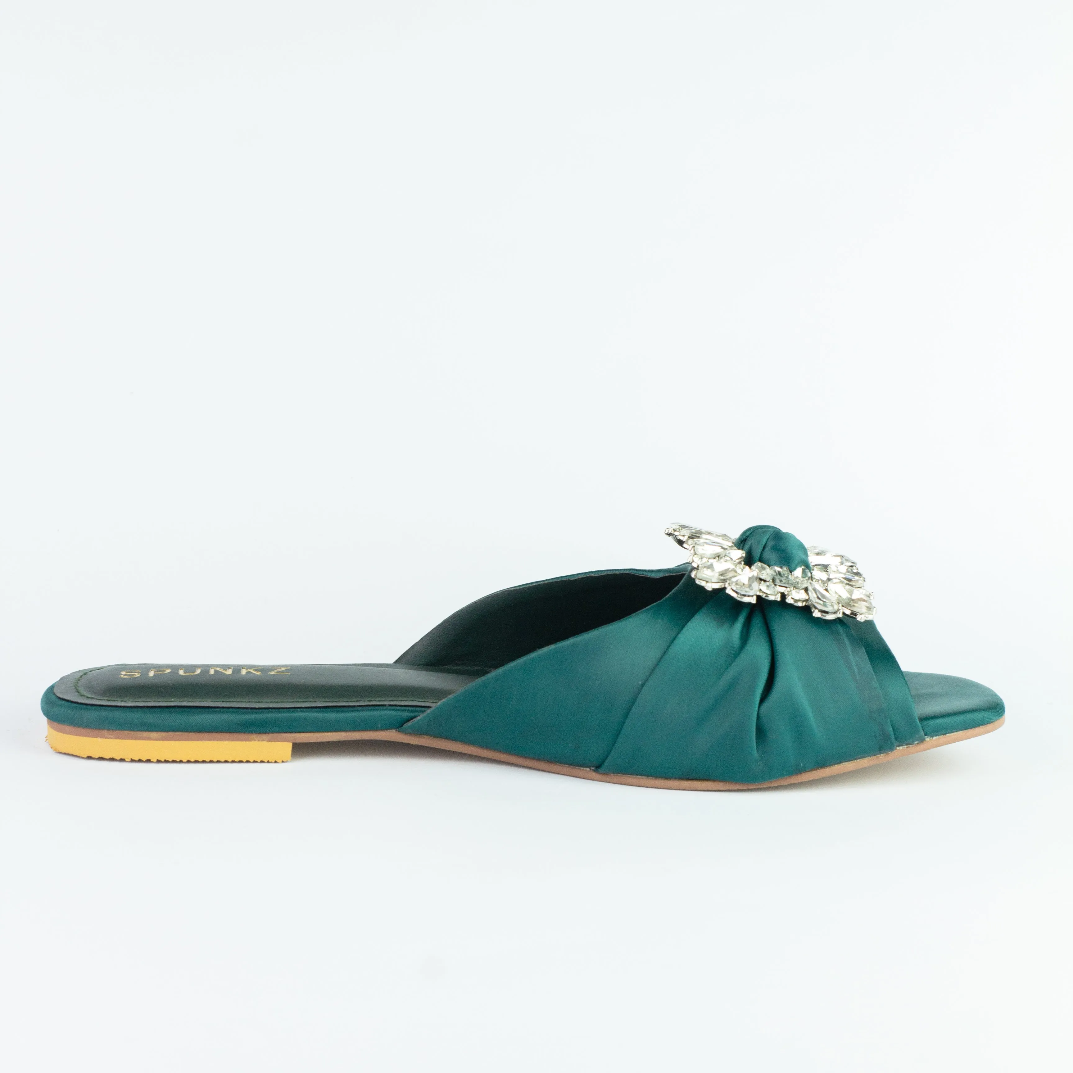 Spunkz Crystal Embellished Rhinestone Brooch Peep Toe Flats